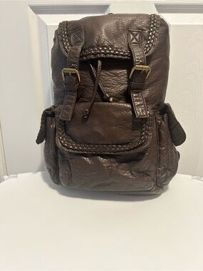 Vintage G.H. Bass & Co. Brown Braided Faux Leather Rucksack Backpack Purse